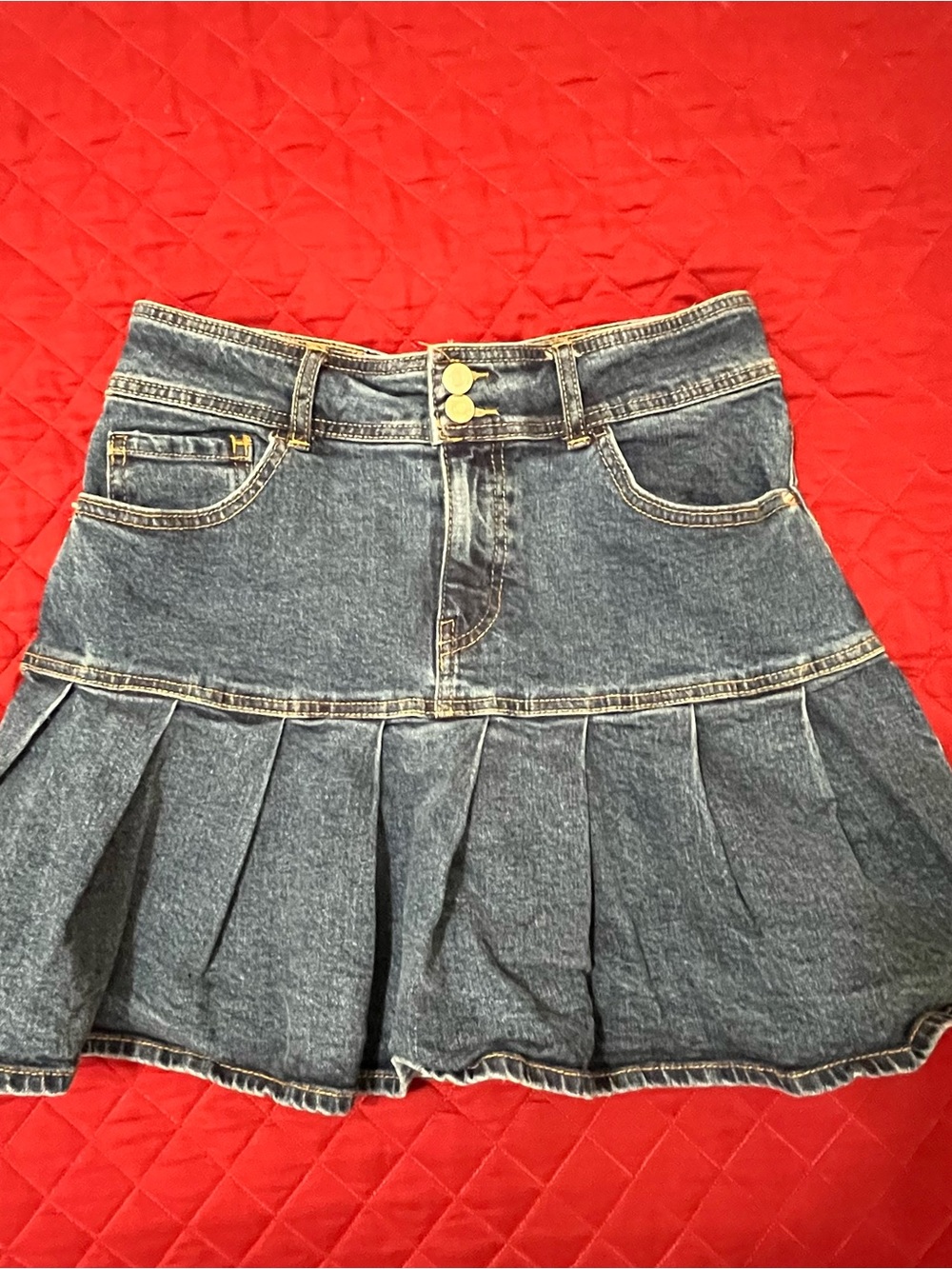 wild fable Dark Blue Denim Mini Skirt with Gold-Tone Buttons